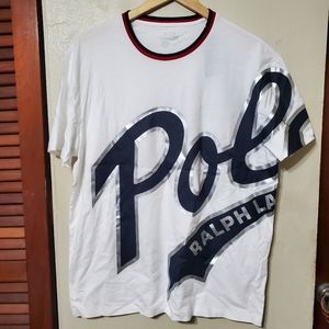 Polo ralph lauren wrap around spellout script all over print shirt.